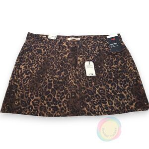NWT Levi’s Icon Skirt 32 Leopard Print Denim Mini Skirt Button Fly Size 14 501
